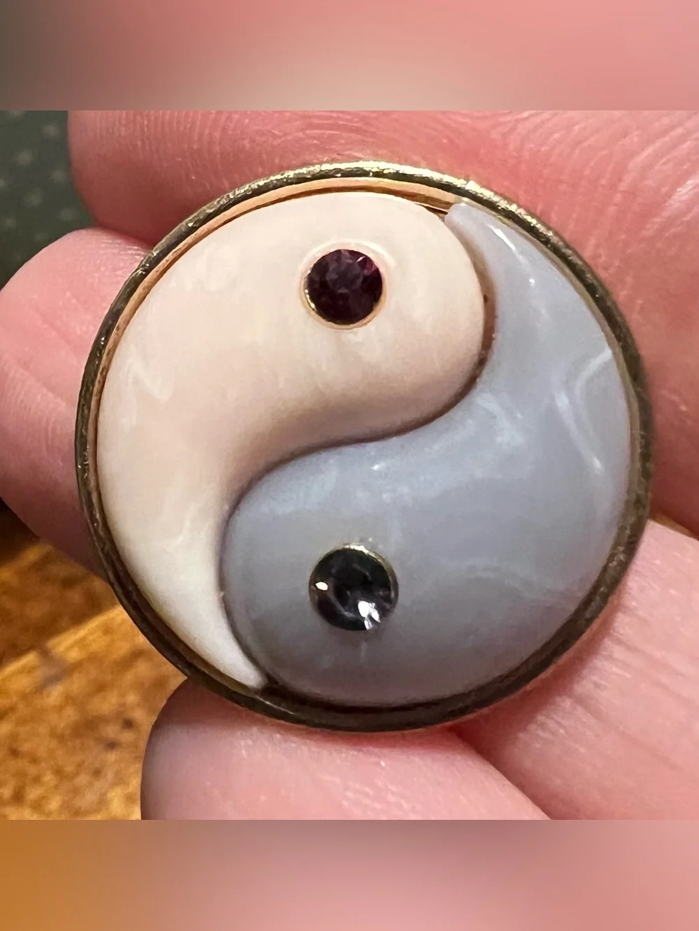 Betsey Johnson Purple Pink Gold Tone Yin Yang Button Earrings Jewelry